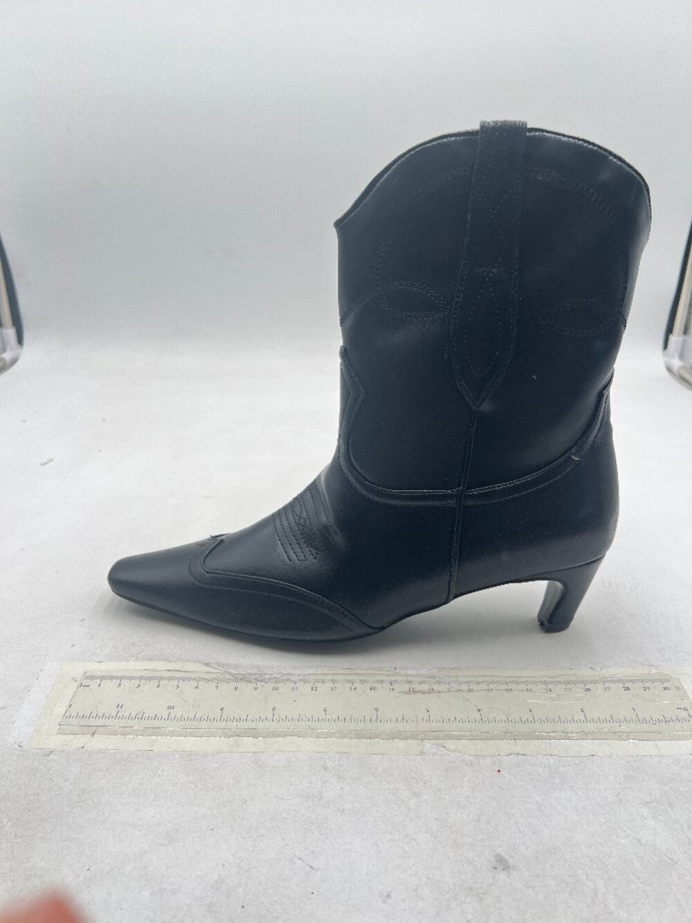 FSJ Black Square Toe Comfort Kitten Heel Ankle Boot Pull On Bootie Winter Shoes